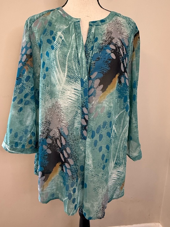Ambrosia Tops - Ambrosia semi sheer long sleeves top artsy peacock colors SZ 14